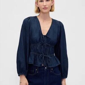 GAP Denim Tie Front Top